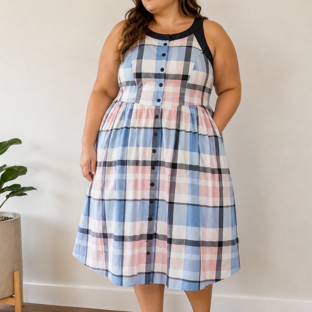 Unique Vintage Plaid Rockabilly Halter Dress preppy Plus Size 2X 18